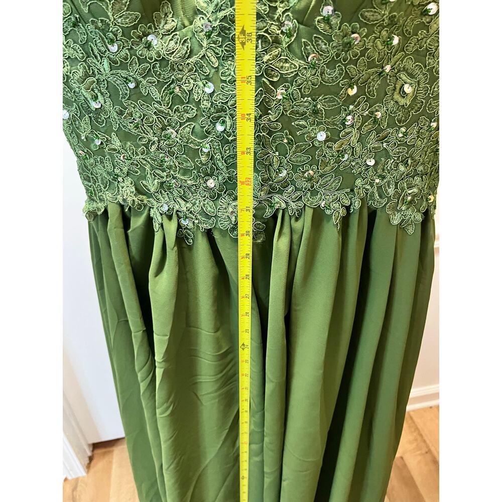 EUC Stunning 16 Olive Green Exquisite Sequined Lace Bodice 3/4 Illusion Sleeves - Picture 6 of 8